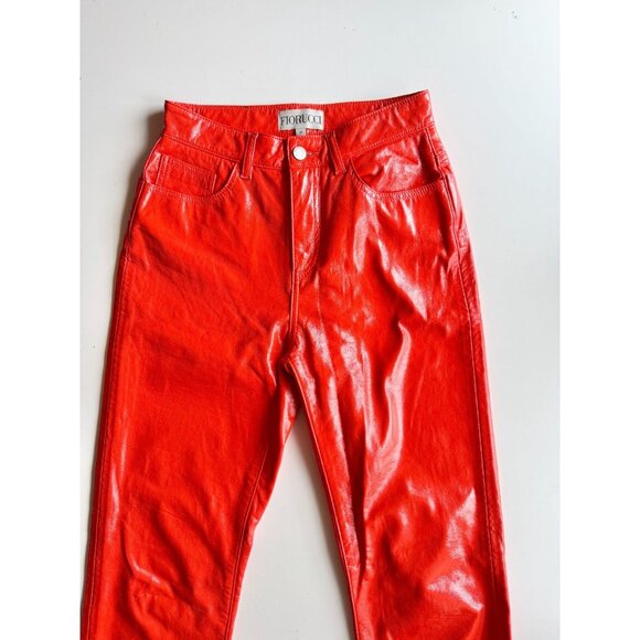 FIORUCCI Yves Orange Cigarette Vinyl High Rise Slim Straight Pants, Size 28 - Picture 4 of 15